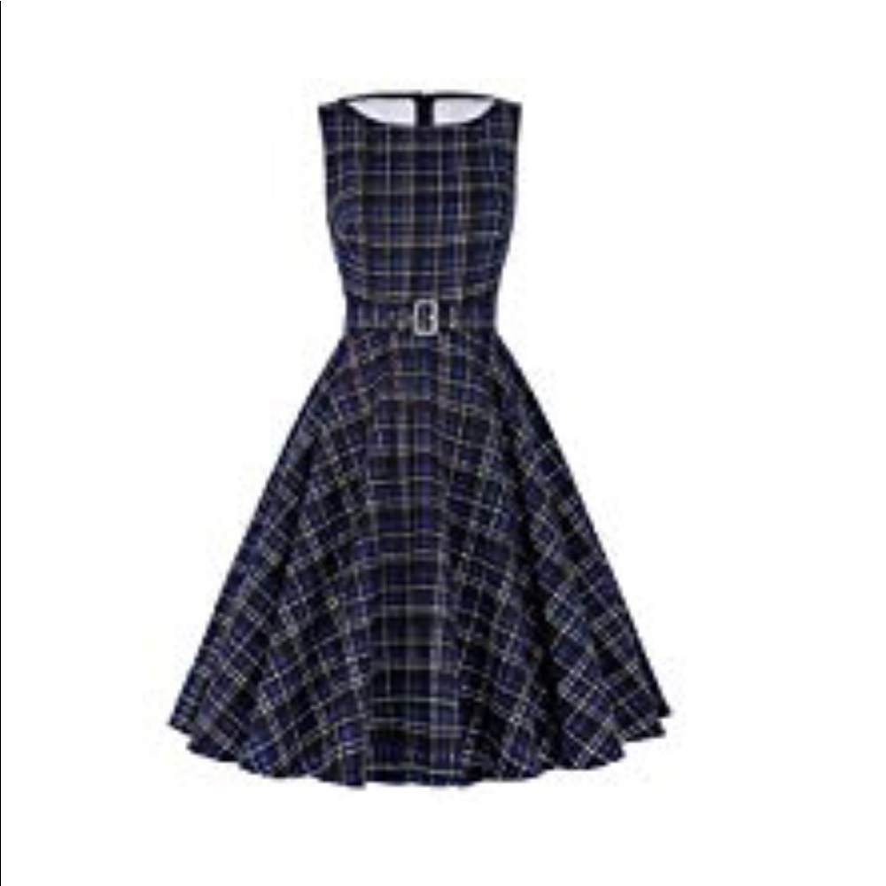 Blue & Black Plaid Fit & Flare Dress